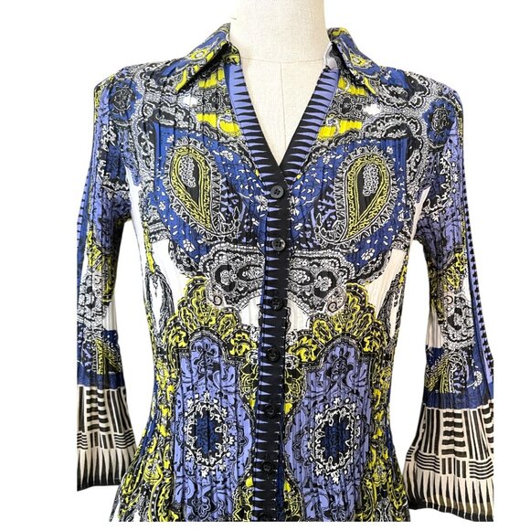 Alfani Geometric Paisley Print Pleated Crepe Feel Smart Collar Boho Mini Dress 6 - Picture 3 of 8